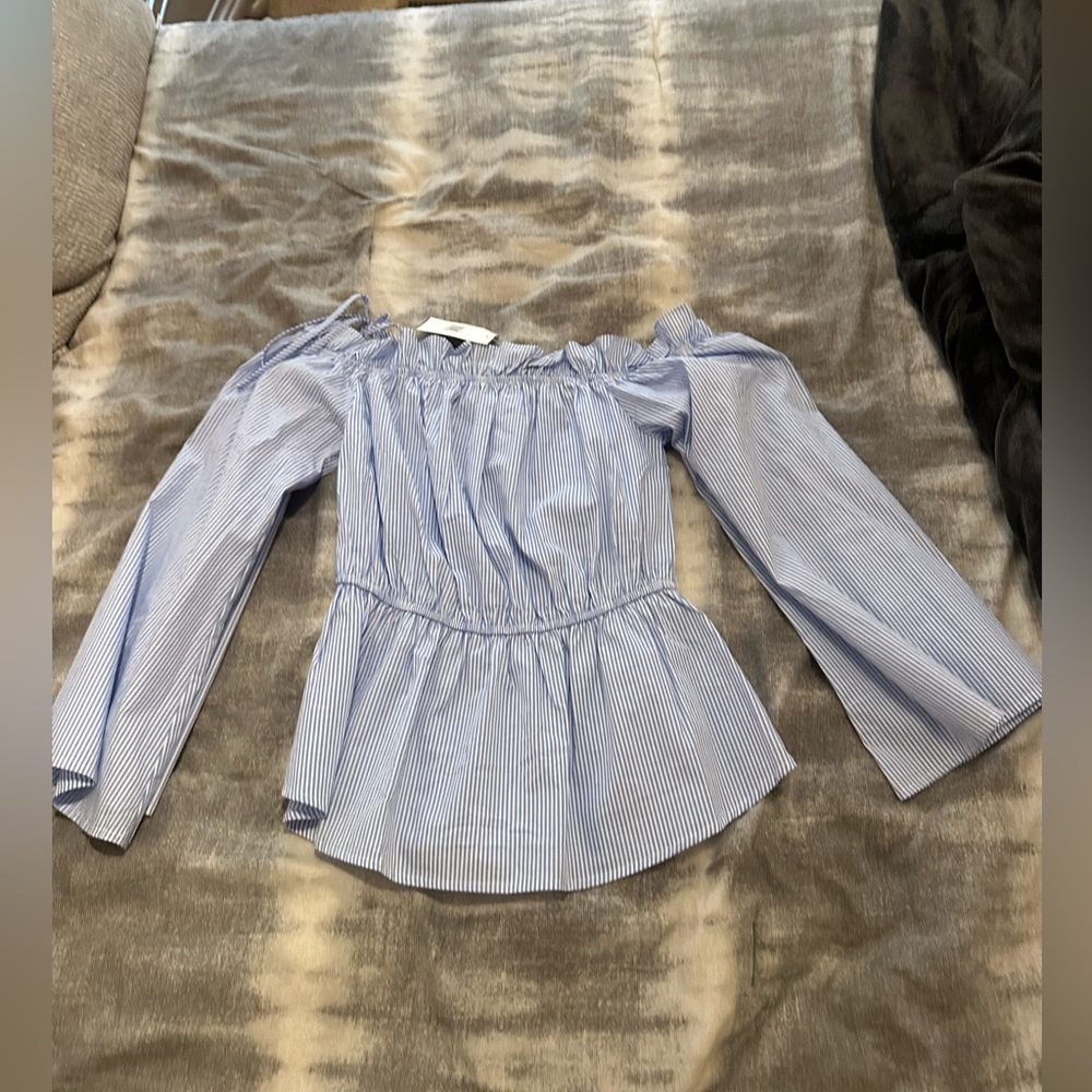 Nordstrom Long Sleeve Blue and White Dressy Top - Picture 2 of 3